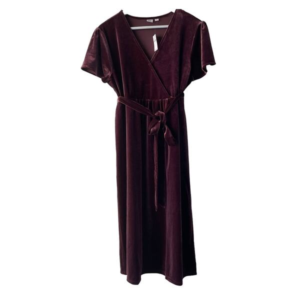 GAP Maternity Burgundy Wrap Top Velvet Maternity Dress w Fabric Belt - L (NWT) - Picture 1 of 10